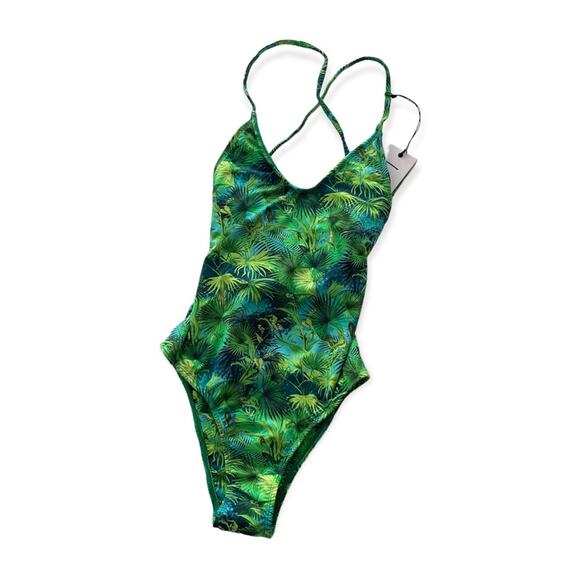 VDM Revolve Savannah Tropical Green One Piece Swimsuit Lace Up Back Bathing Suit - Picture 2 of 11